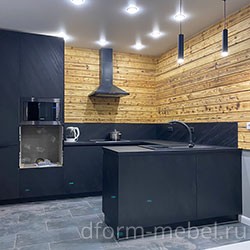П-образная кухня в современном стиле черная